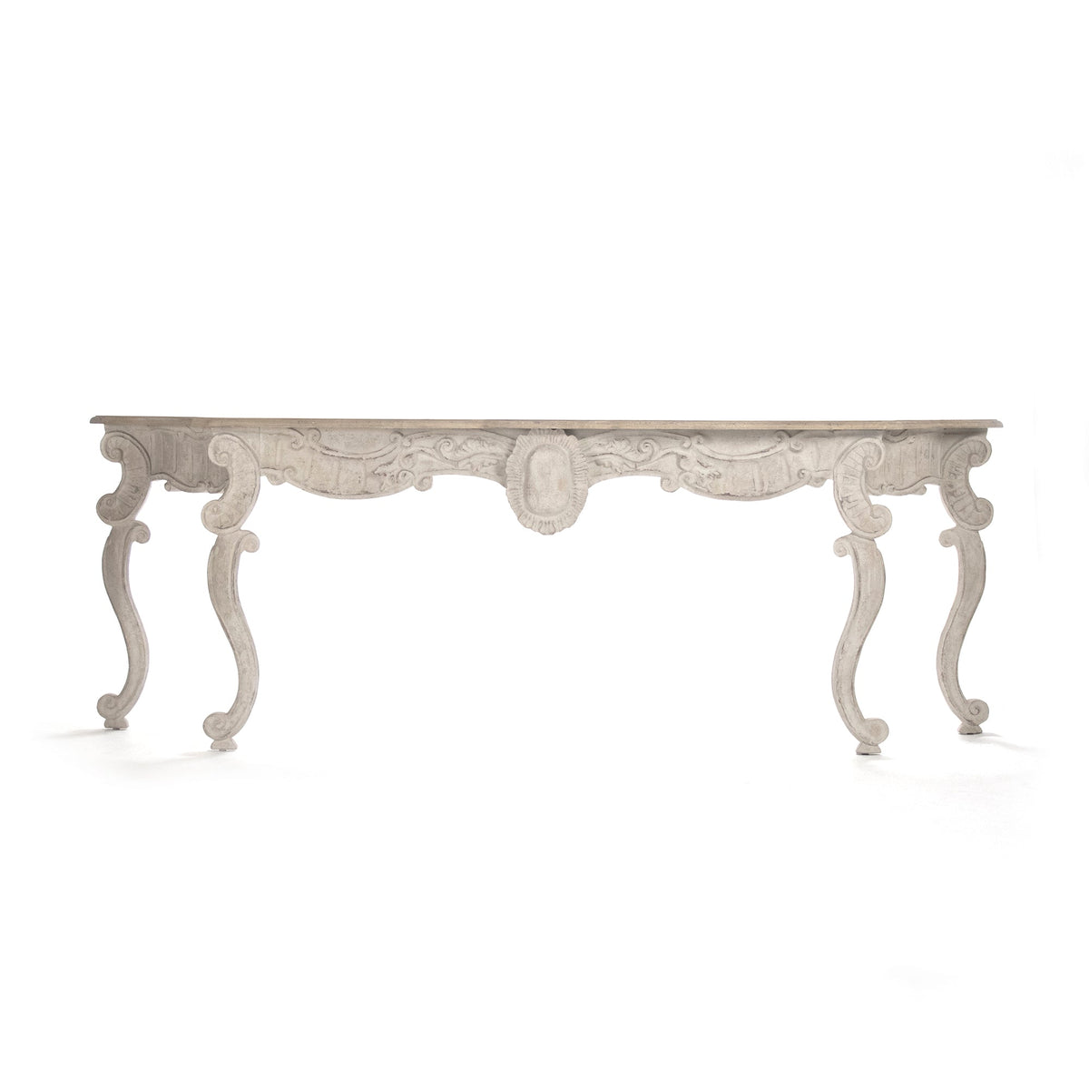 Abraham Rococo Carved Console Table, studio photo 2 of 3 on a white background