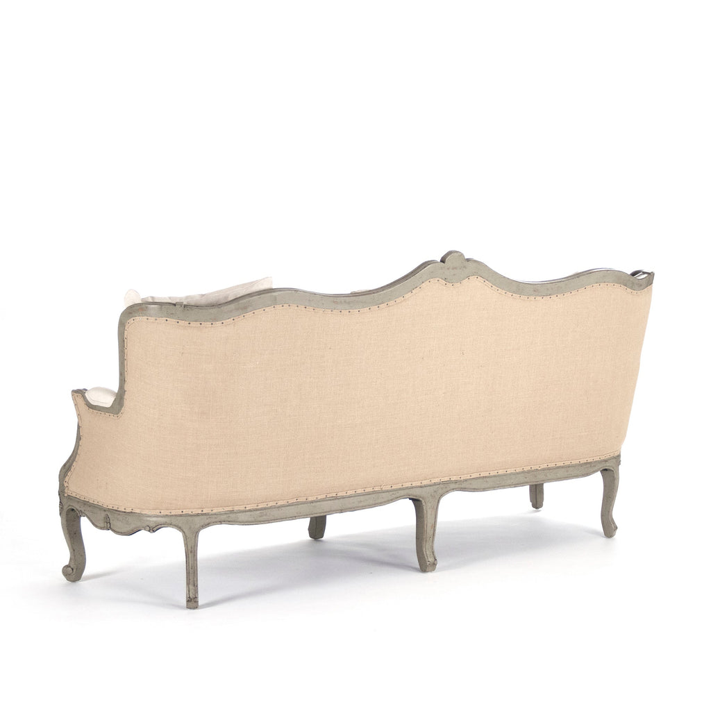 Adele Carved French Cotton Sofa in Burlap Back, studio photo 3 of 3 on a white background