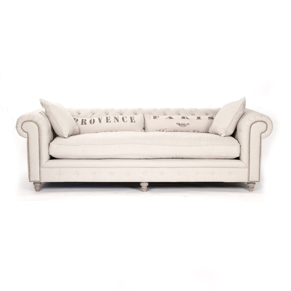 Alaine French Linen Chesterfield Sofa, studio photo 1 of 3 on a white background