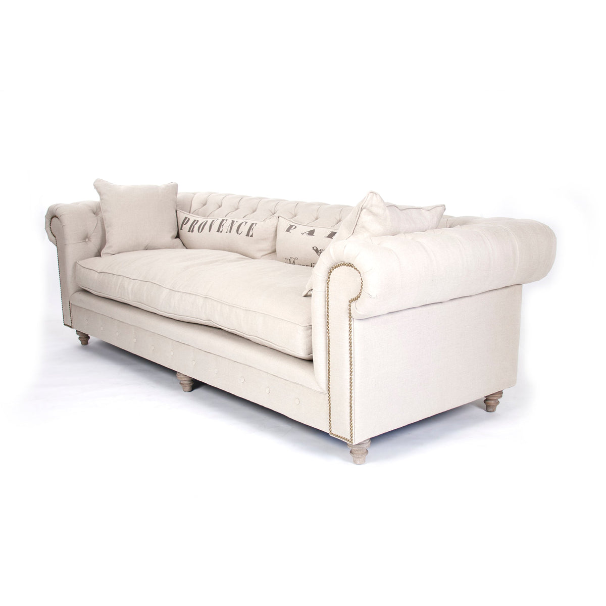 Alaine French Linen Chesterfield Sofa, studio photo 2 of 3 on a white background