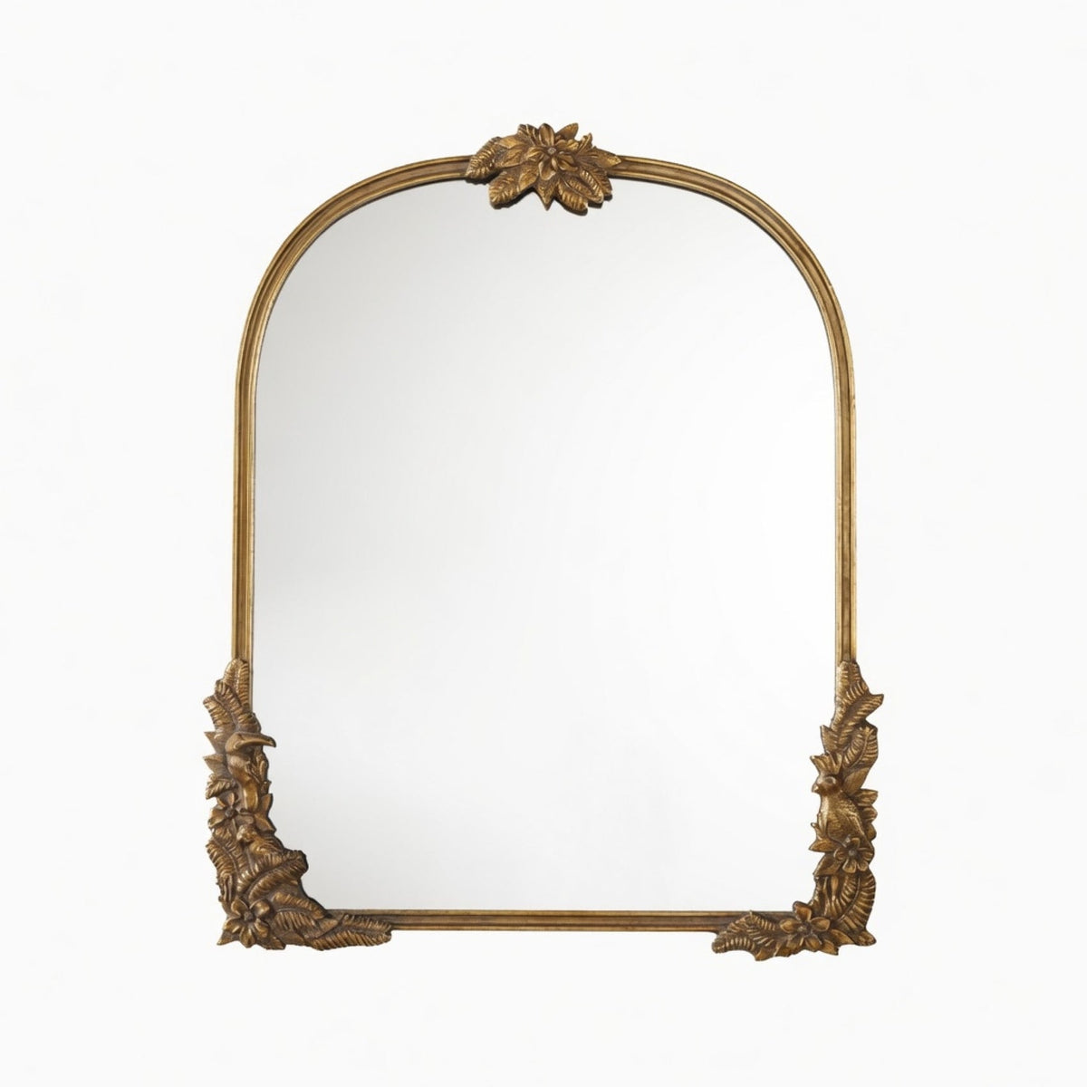 Amelie French Aged Gold Metal Arch Wall Mirror in Aged Gold, studio photo 1 of 2 on a white background