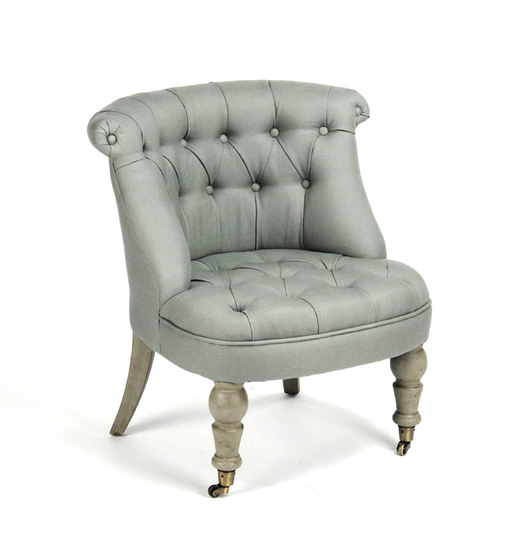 Amelie French Tufted Linen Slipper Chair in Sage Linen, studio photo 1 of 3 on a white background