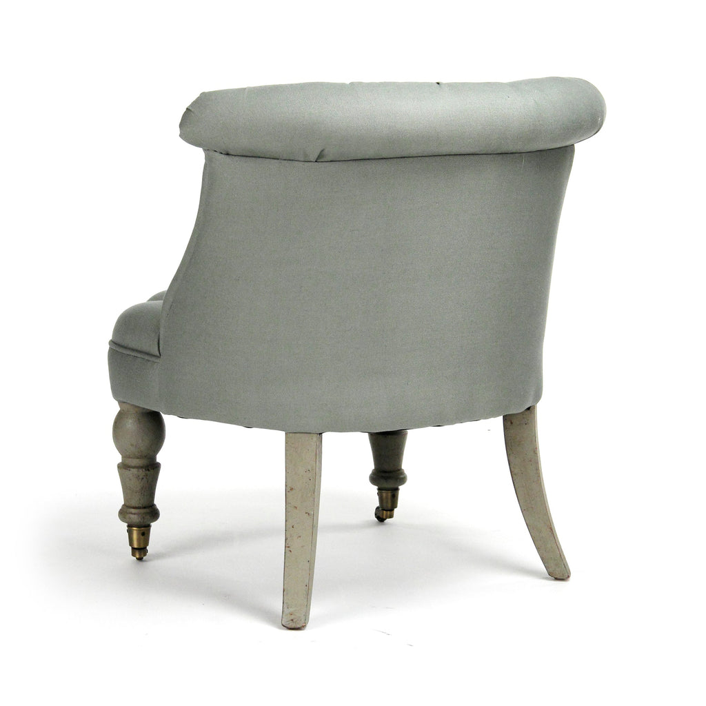 Amelie French Tufted Linen Slipper Chair in Sage Linen, studio photo 3 of 3 on a white background