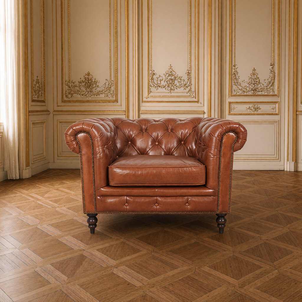 Arthur Chesterfield leather arm chair front view