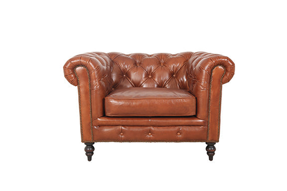Arthur Chesterfield Leather Arm Chair, studio photo 3 of 5 on a white background
