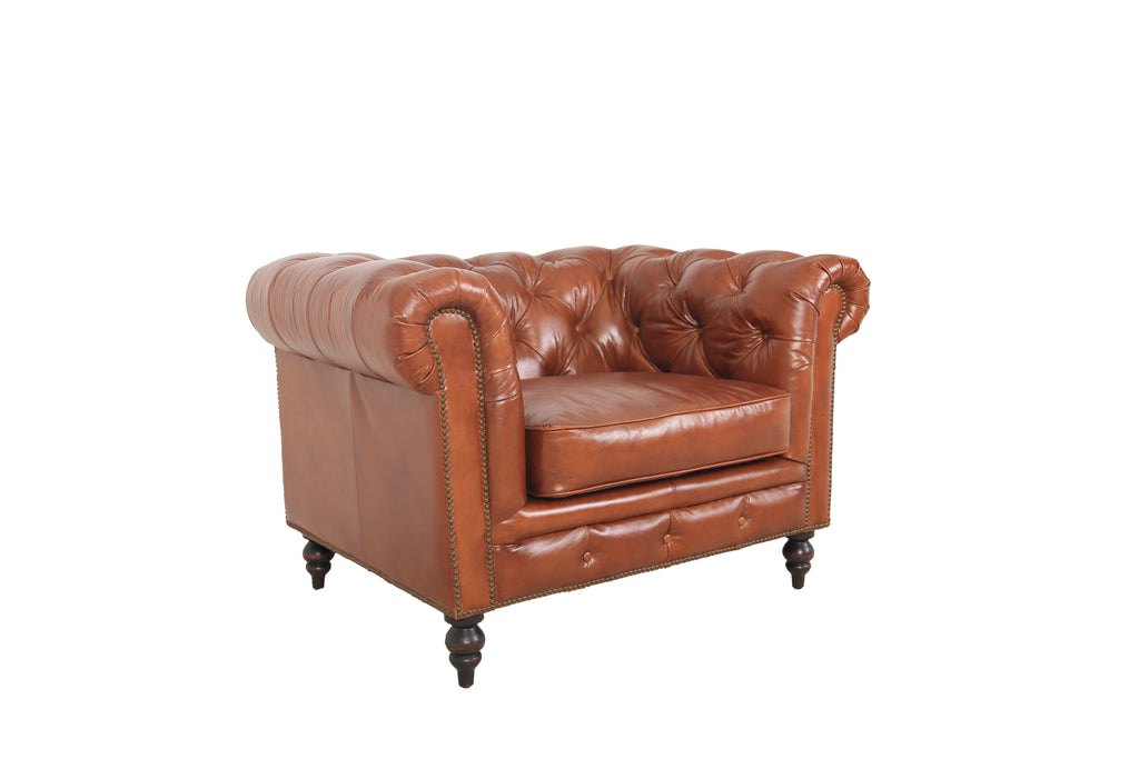 Arthur Chesterfield Leather Arm Chair, studio photo 4 of 5 on a white background