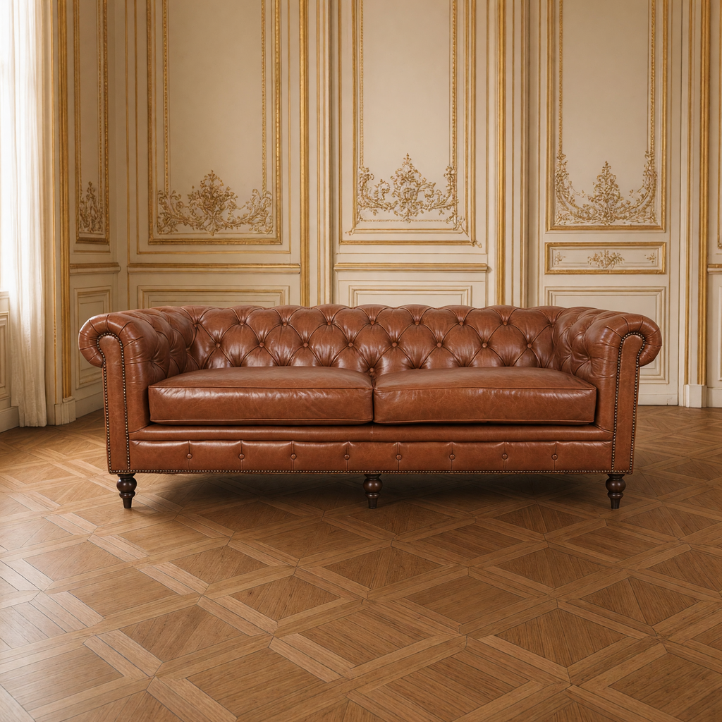 Arthur Chesterfield leather sofa front view