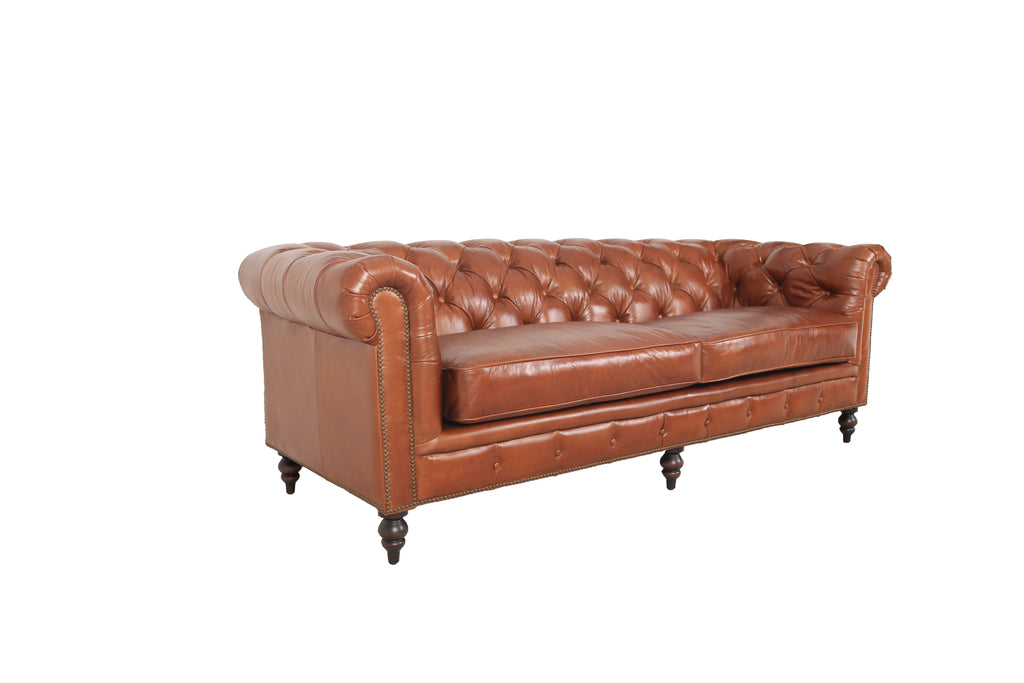 Arthur Chesterfield Leather Sofa, studio photo 3 of 4 on a white background