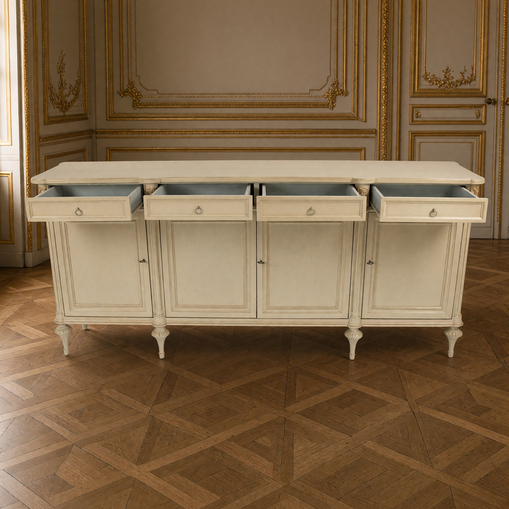 Astor French Painted Birch Buffet in Cream with its four drawers open