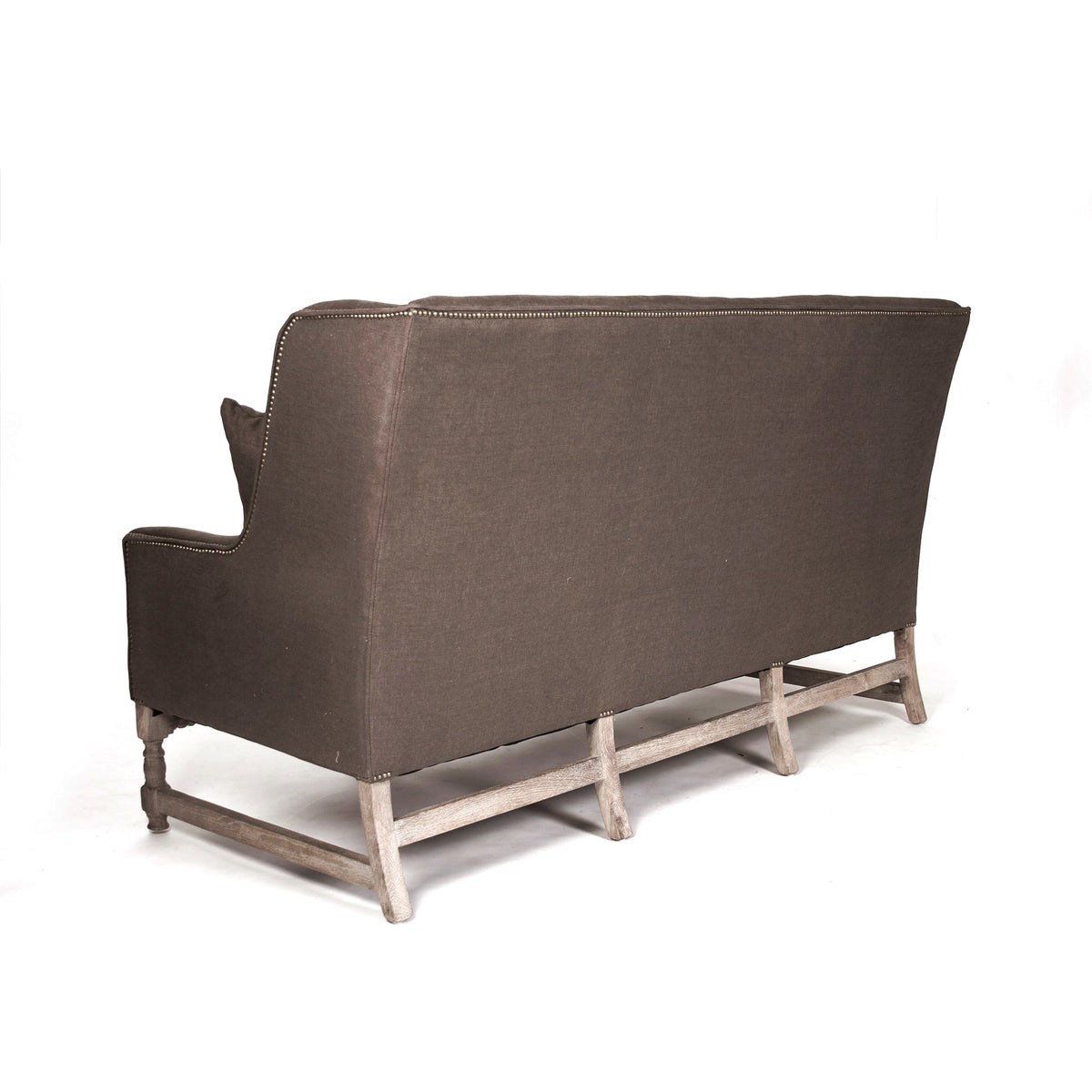 Aubert French Linen High-Back Bench in Aubergine Linen, Limed Grey Oak, studio photo 3 of 3 on a white background