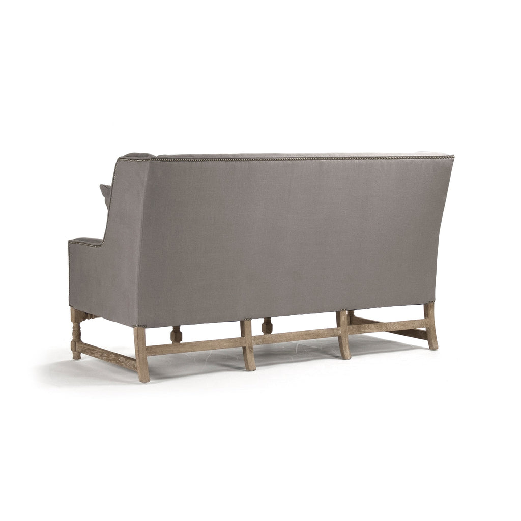 Aubert French Linen High-Back Bench in Grey Linen, Limed Grey Oak, studio photo 3 of 4 on a white background