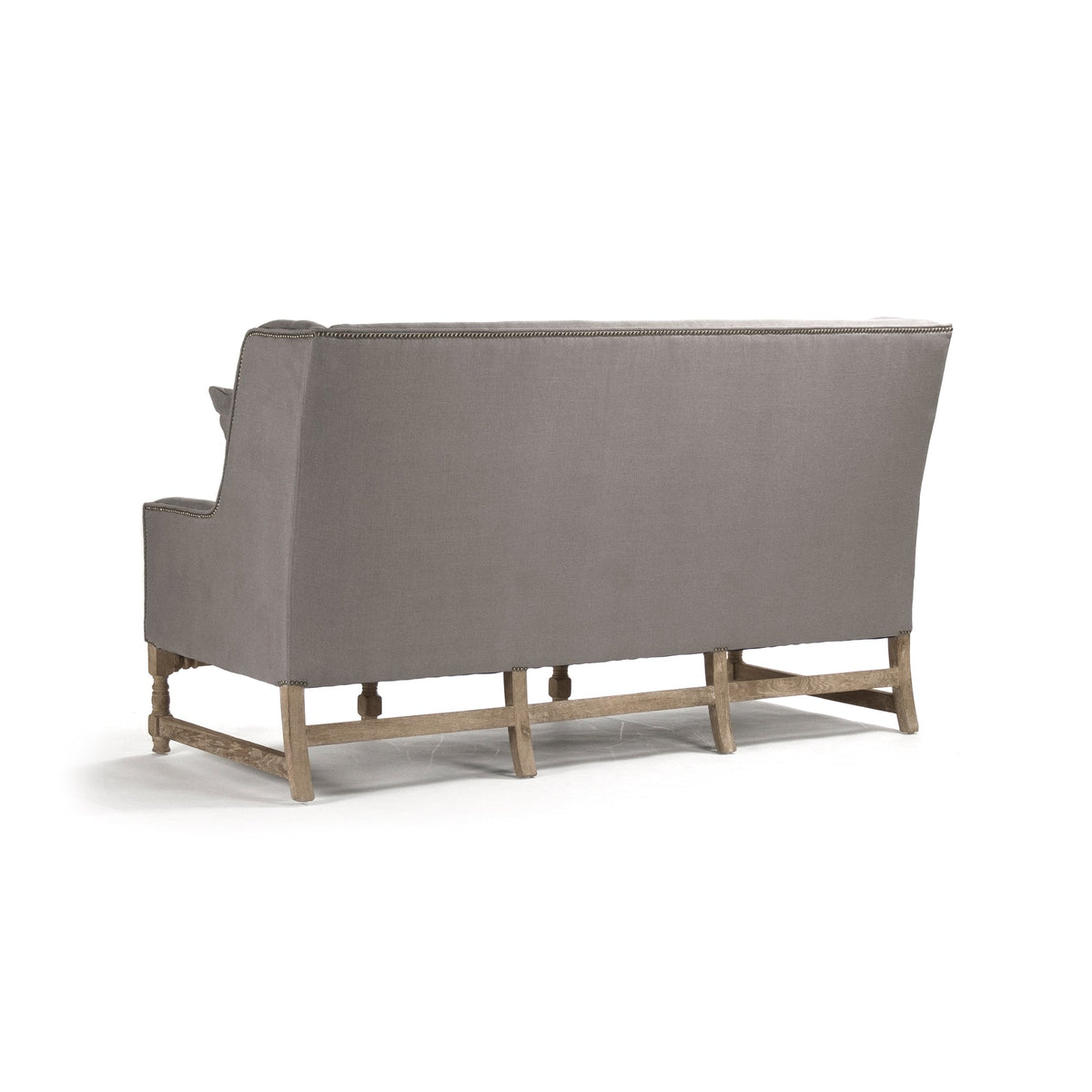 Aubert French Linen High-Back Bench in Grey Linen, Limed Grey Oak, studio photo 3 of 4 on a white background