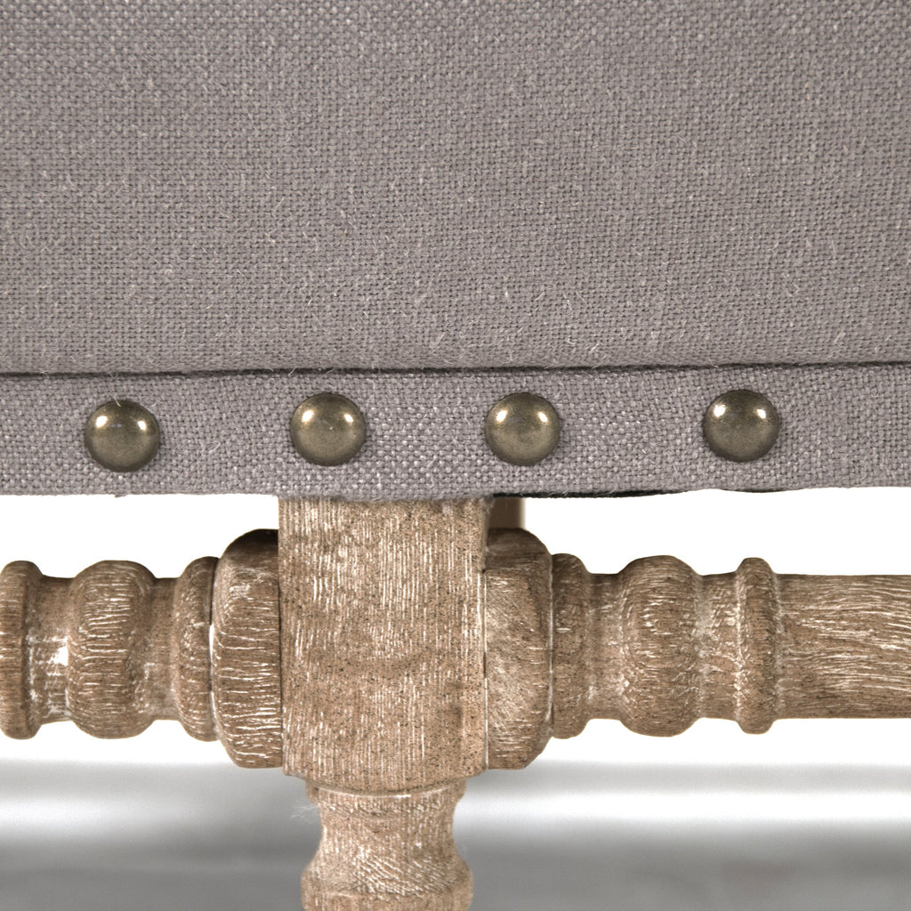 Aubert French Linen High-Back Bench in Grey Linen, Limed Grey Oak, studio photo 4 of 4 on a white background