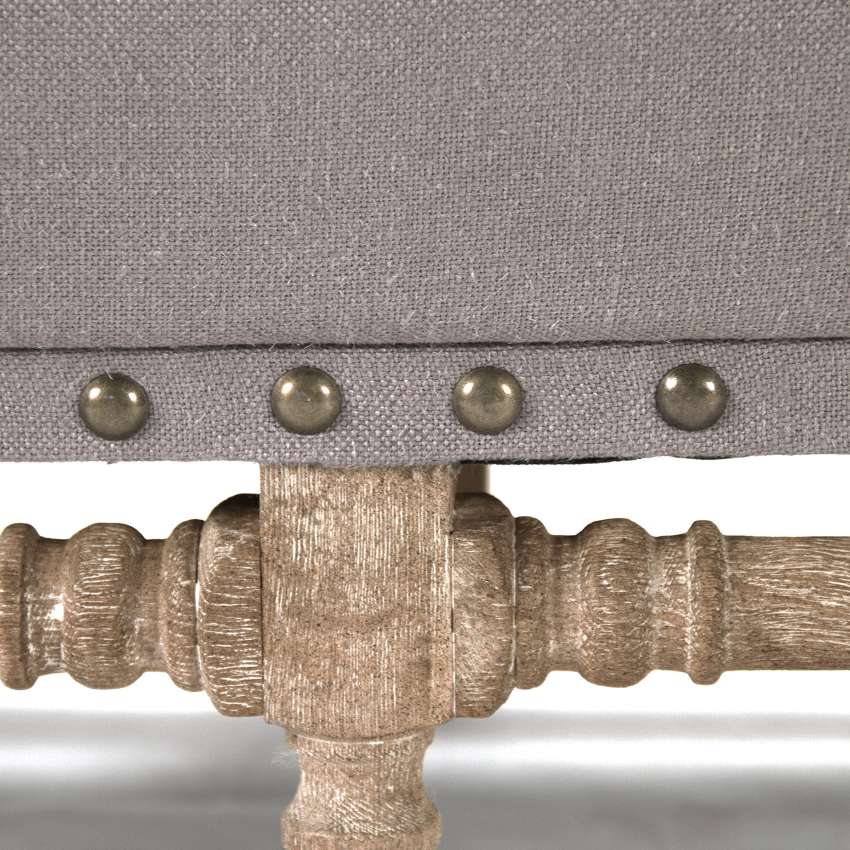Aubert French Linen High-Back Bench in Grey Linen, Limed Grey Oak, studio photo 4 of 4 on a white background