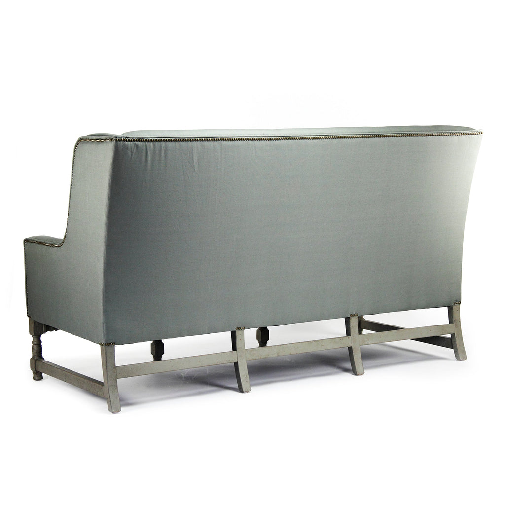 Aubert French Linen High-Back Bench in Sage Mixed Linen & Cotton, Oak, studio photo 3 of 3 on a white background