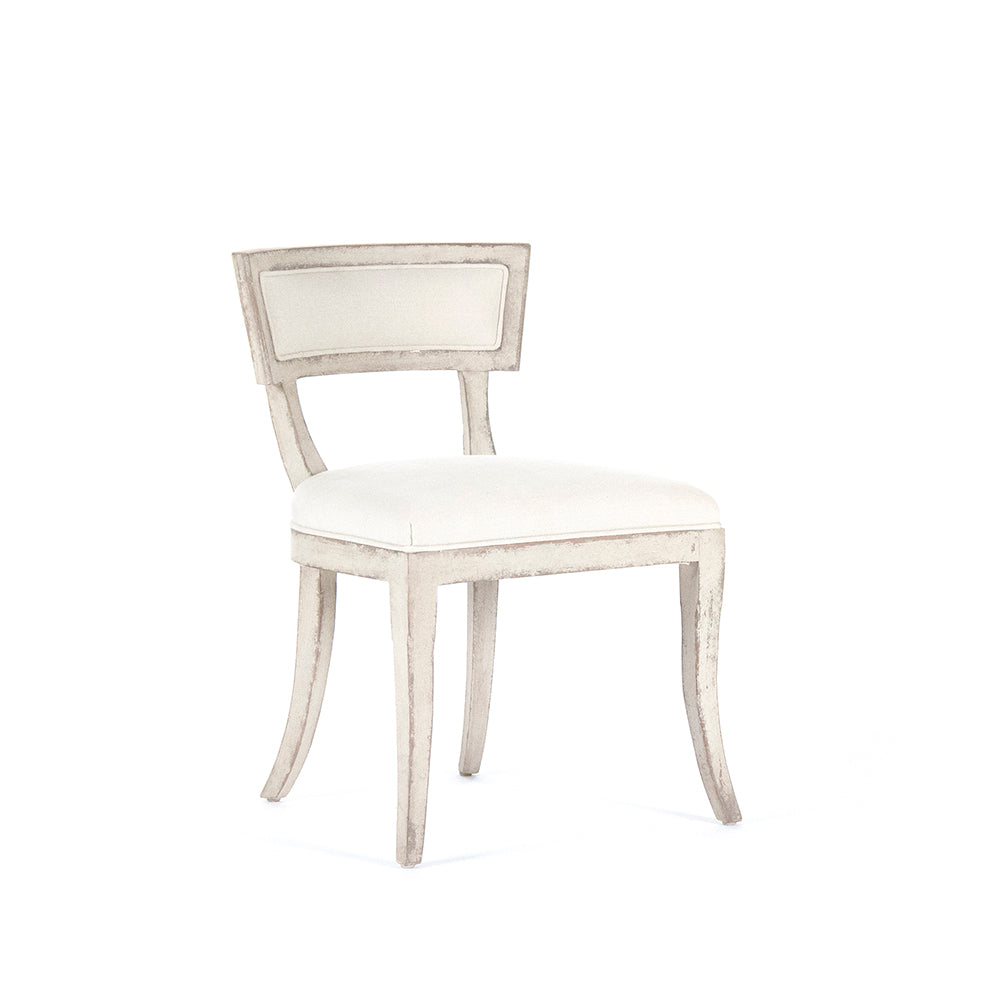 Ayer Klismos Carved Wood Side Chair in Off-White Cotton, Birch, studio photo 1 of 4 on a white background