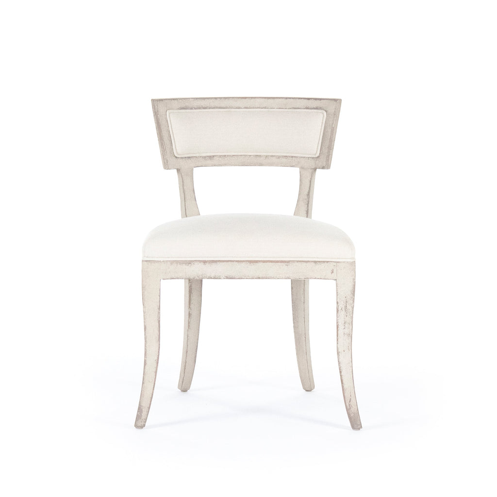 Ayer Klismos Carved Wood Side Chair in Off-White Cotton, Birch, studio photo 2 of 4 on a white background