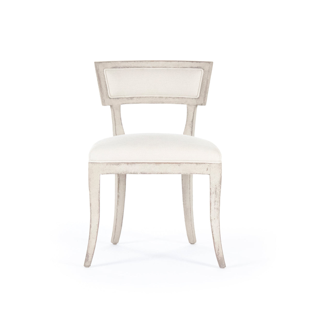 Ayer Klismos Carved Wood Side Chair in Off-White Cotton, Birch, studio photo 2 of 4 on a white background
