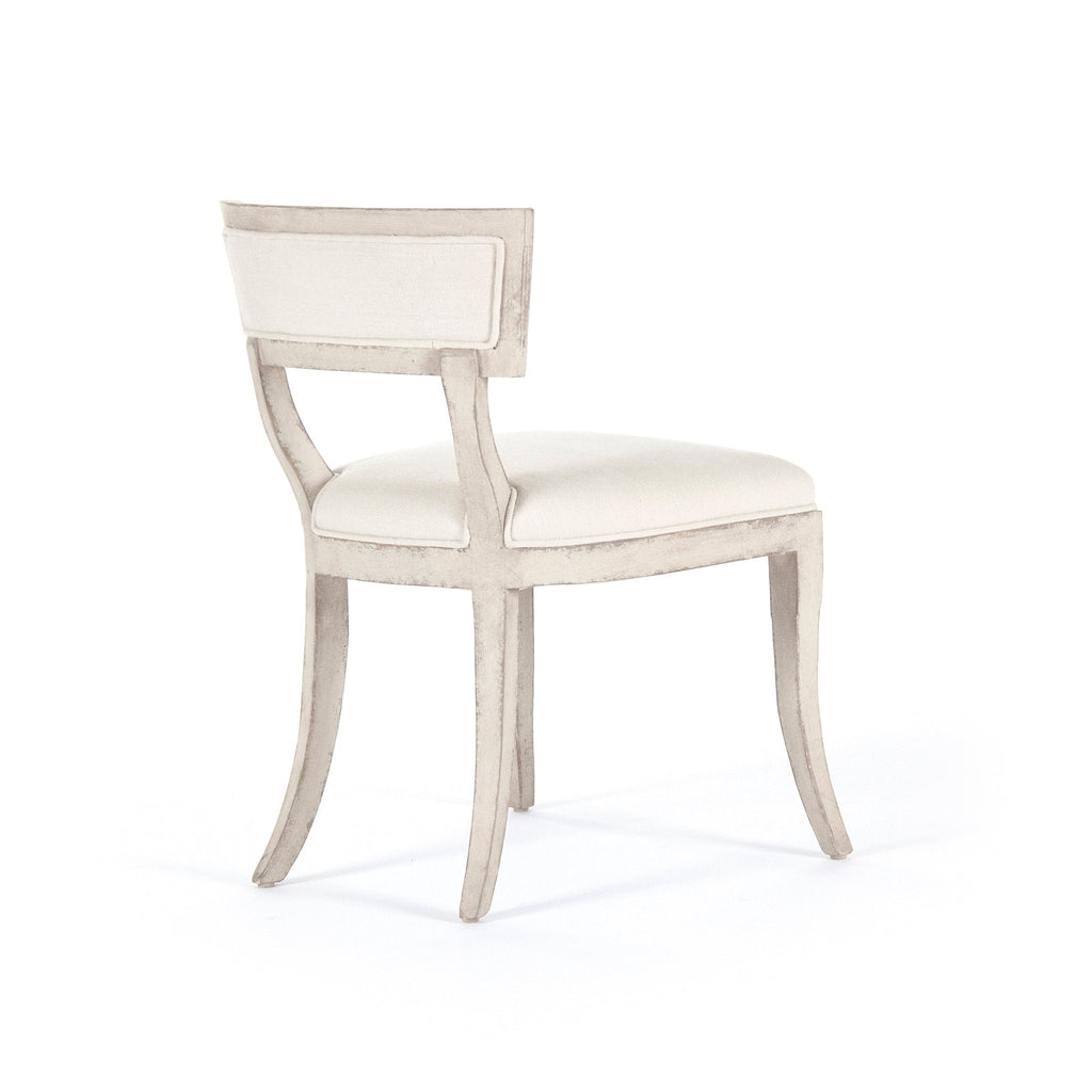 Ayer Klismos Carved Wood Side Chair in Off-White Cotton, Birch, studio photo 3 of 4 on a white background
