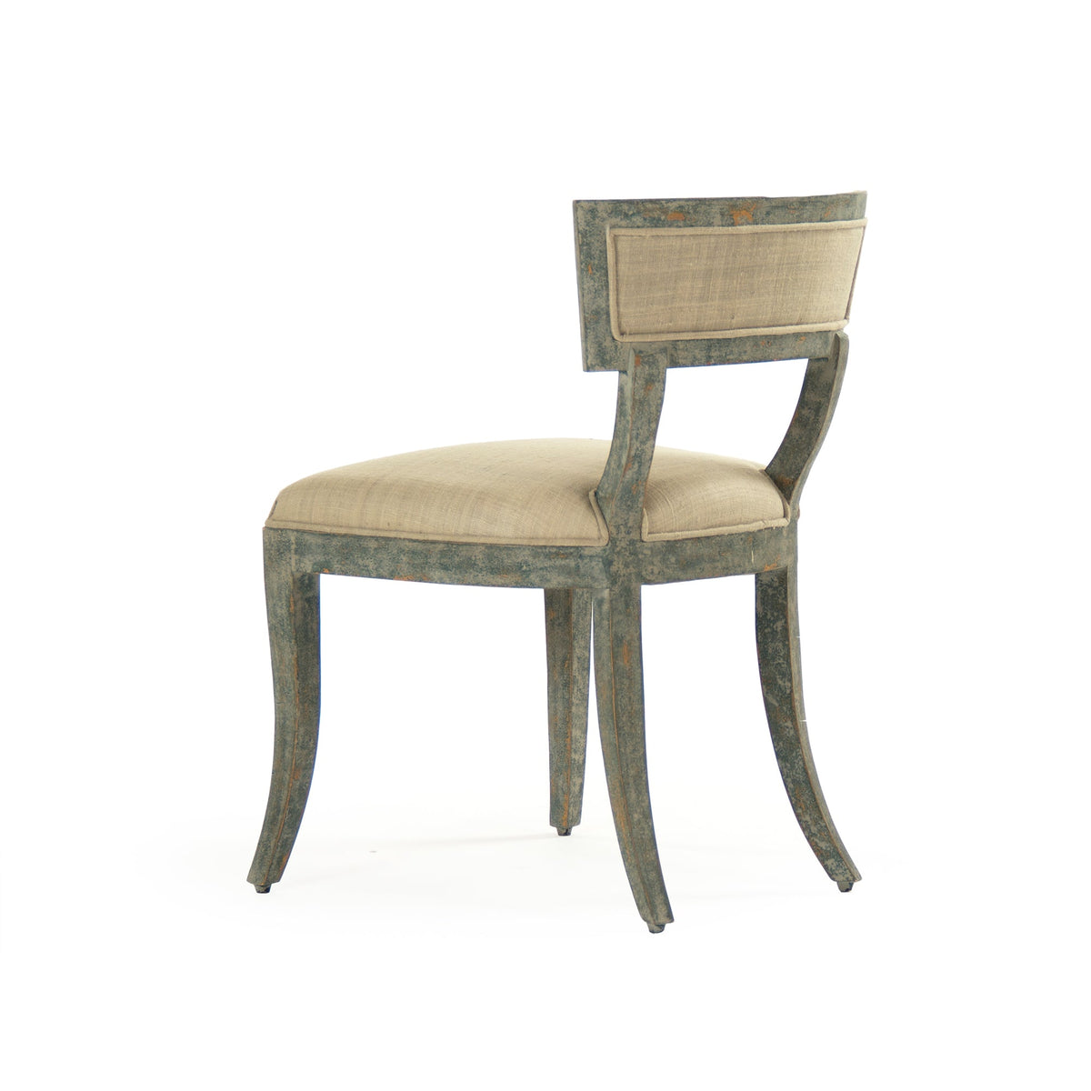 Ayer Klismos Carved Wood Side Chair in Sage Green Mixed Linen Cotton, Birch, studio photo 2 of 4 on a white background