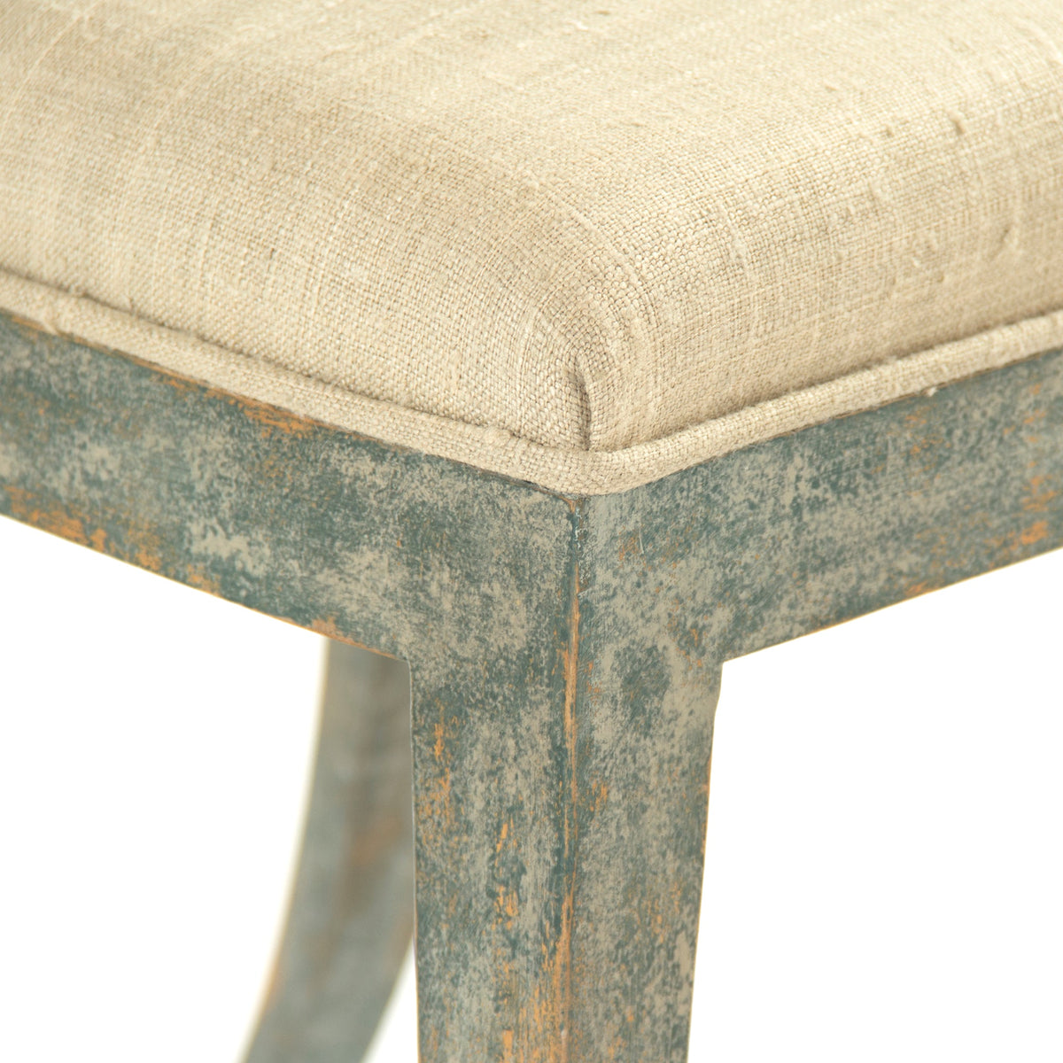 Ayer Klismos Carved Wood Side Chair in Sage Green Mixed Linen Cotton, Birch, studio photo 4 of 4 on a white background