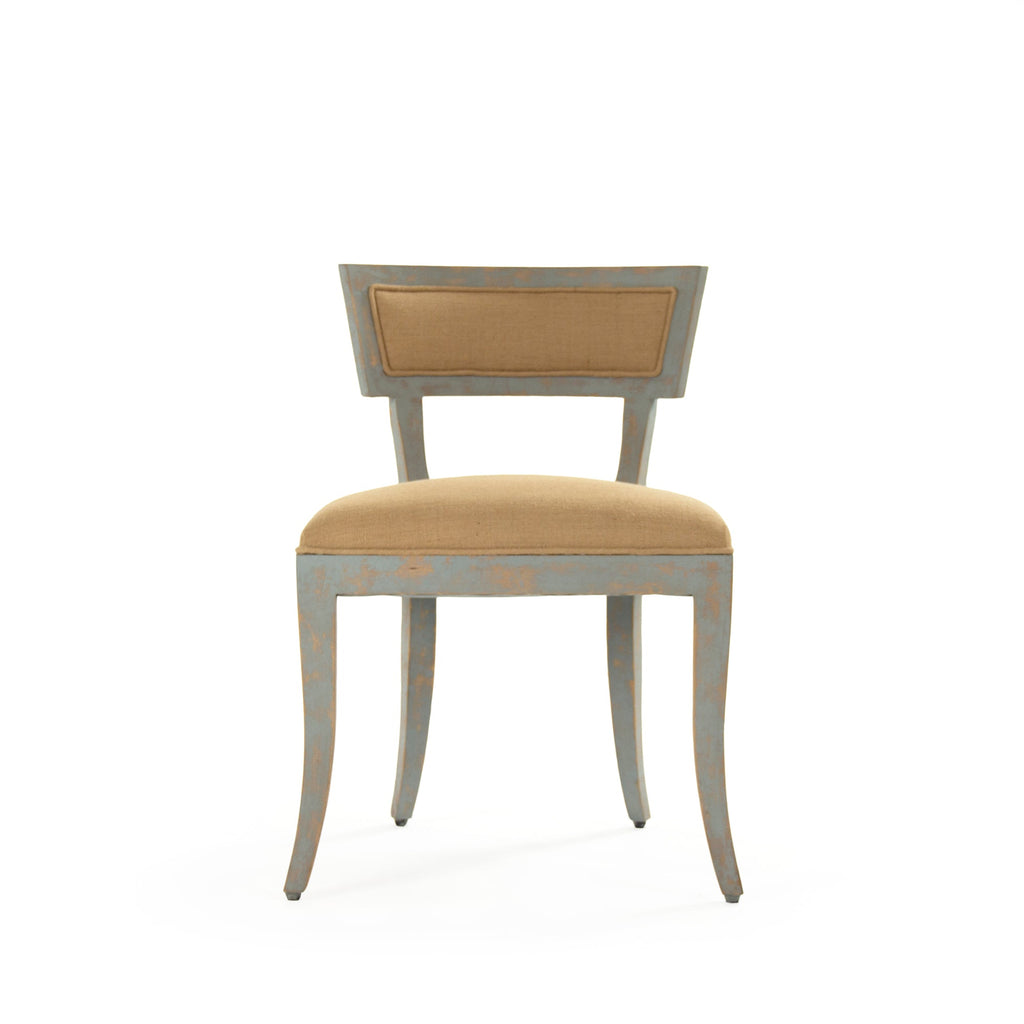 Ayer Klismos Carved Wood Side Chair in Tan Mixed Linen Cotton, Birch, studio photo 2 of 4 on a white background