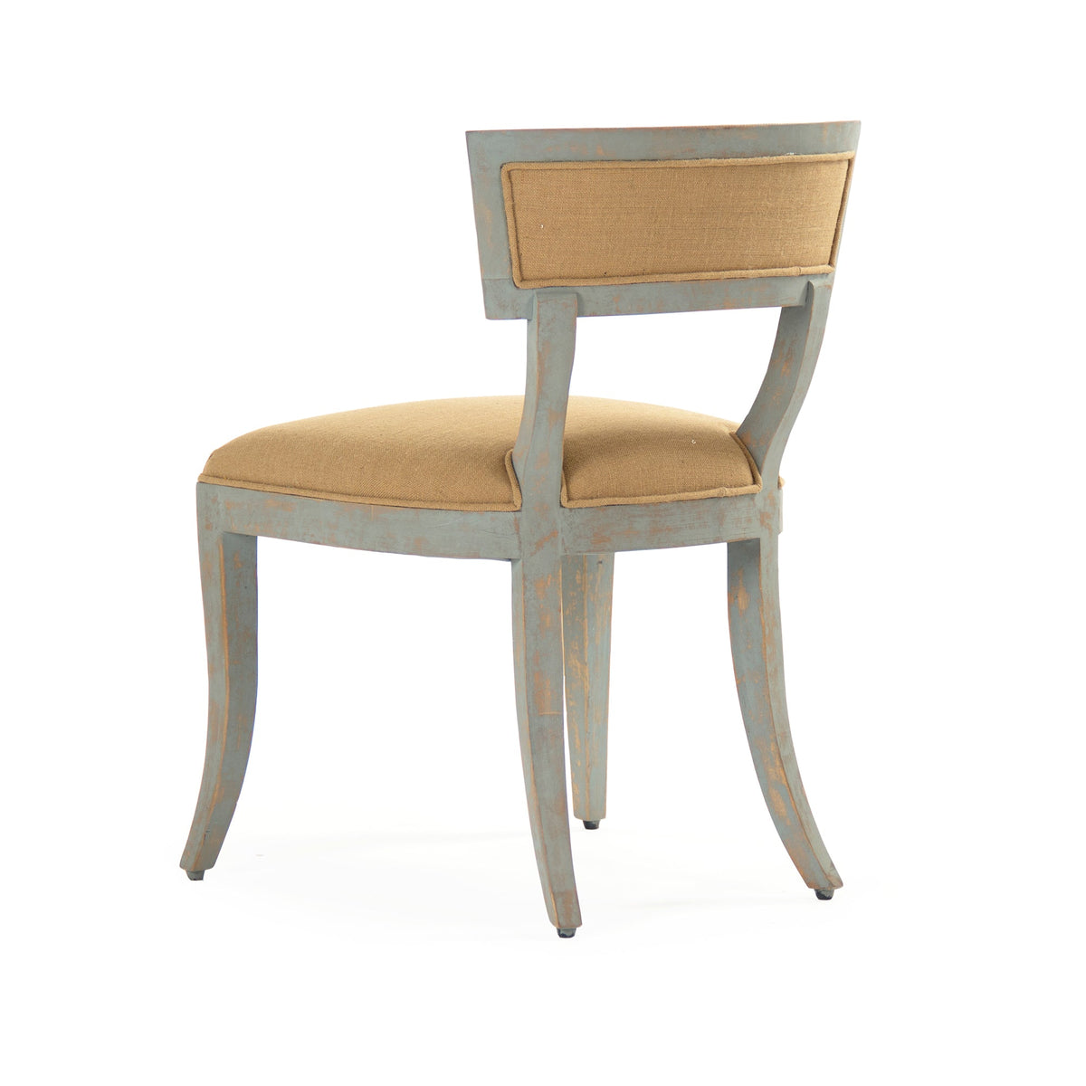 Ayer Klismos Carved Wood Side Chair in Tan Mixed Linen Cotton, Birch, studio photo 3 of 4 on a white background