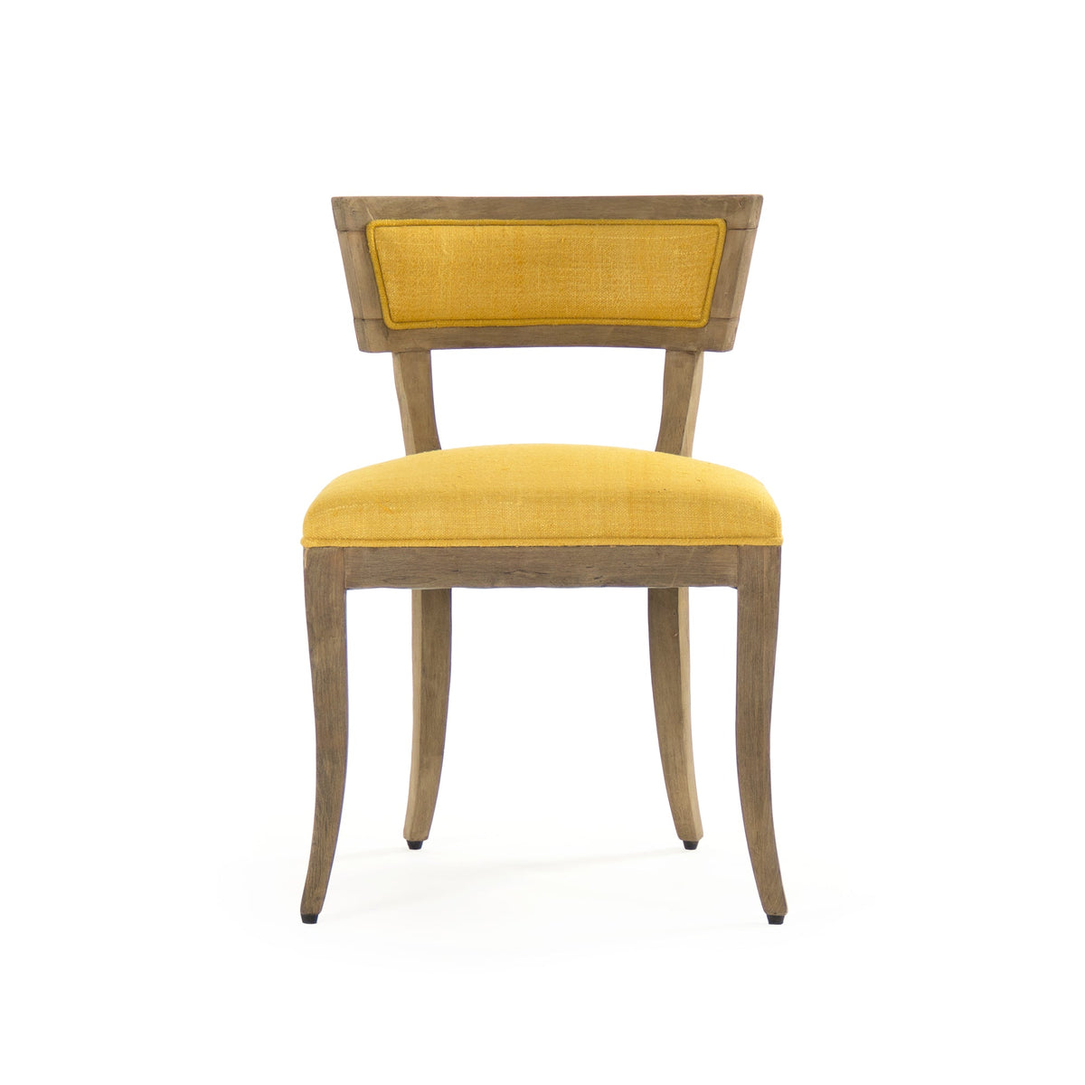 Ayer Klismos Carved Wood Side Chair in Yellow Raw Silk, Elm, studio photo 2 of 3 on a white background