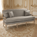Bastille French linen sofa in warm taupe in an ivory and gold Louis XV salon