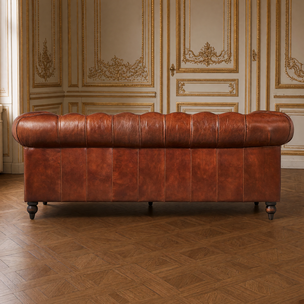 Bromley Chesterfield leather sofa back view