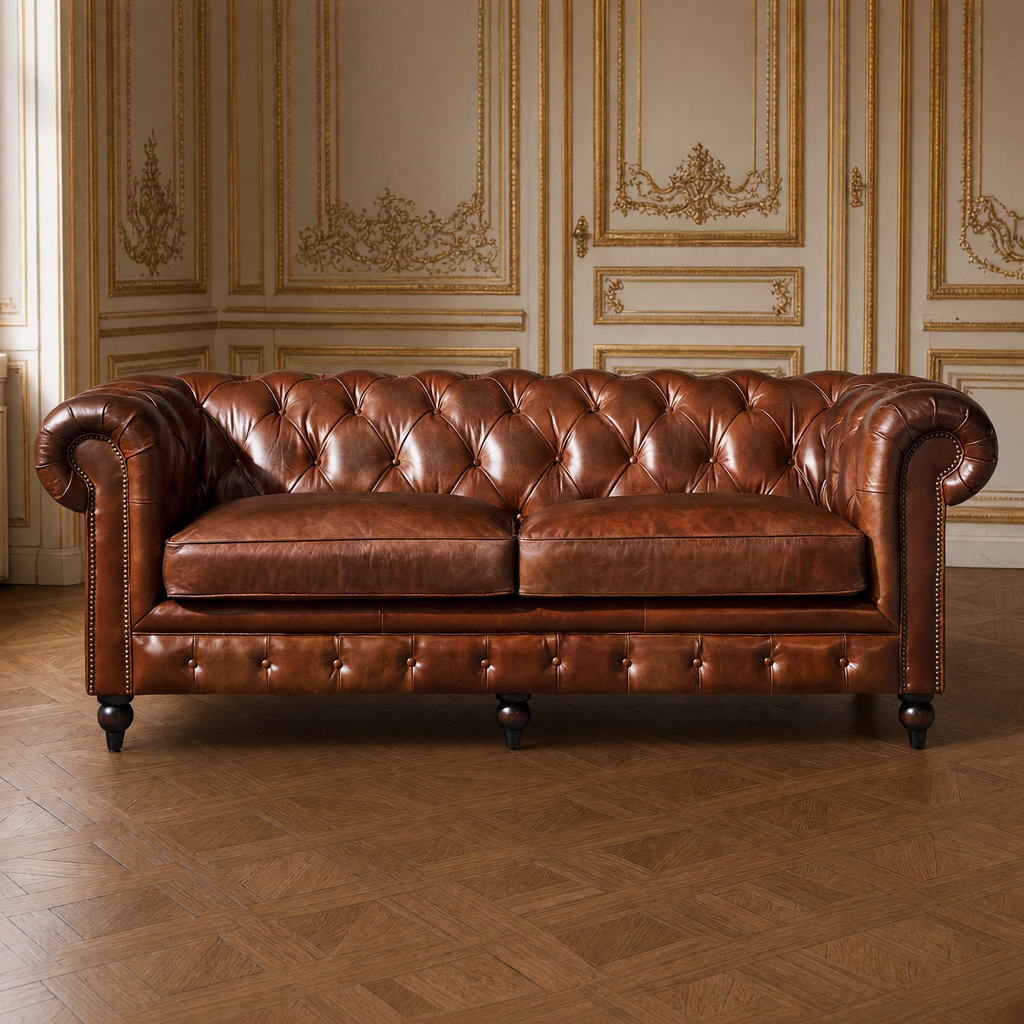 Bromley Chesterfield leather sofa front view