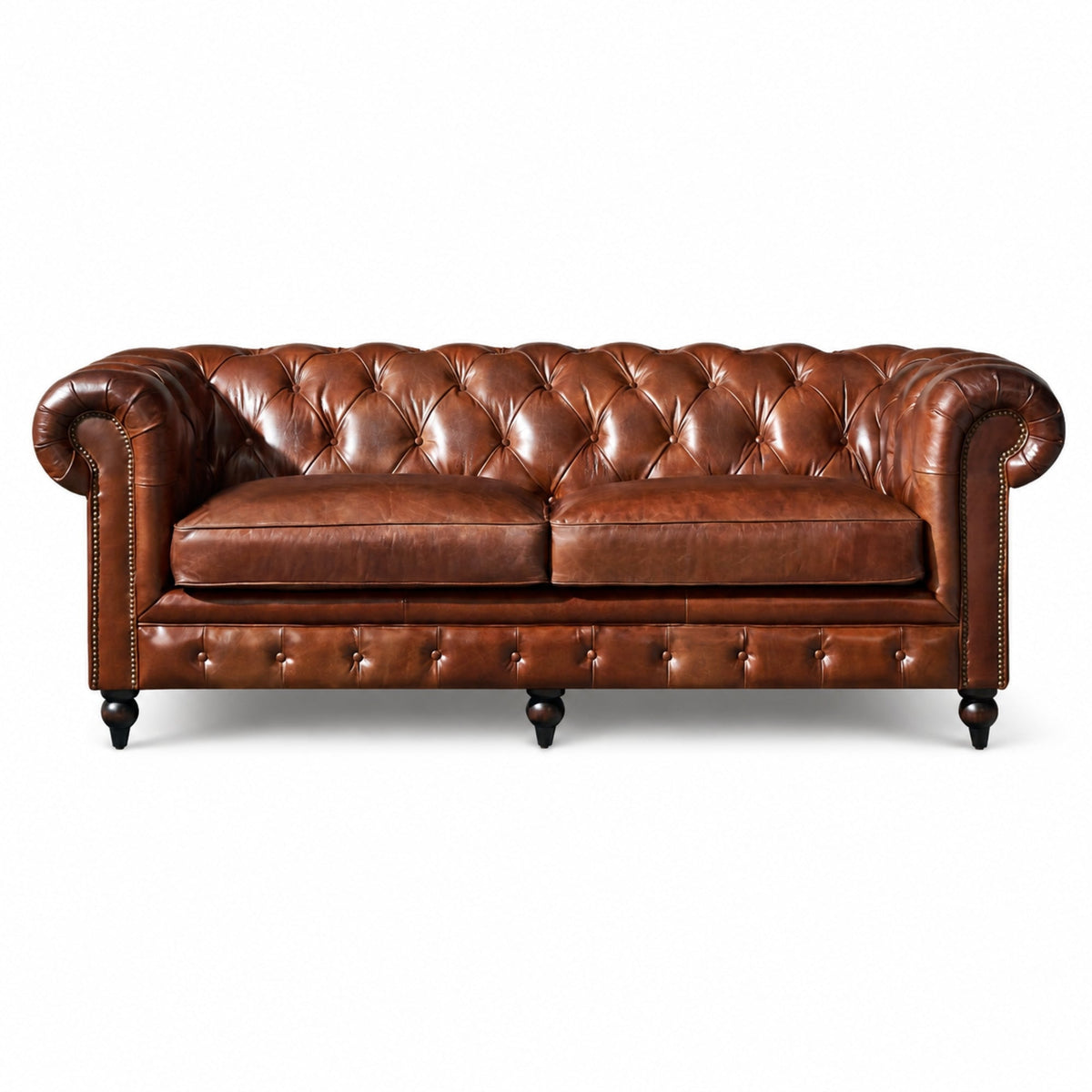 Bromley Chesterfield Leather Sofa, studio photo 3 of 5 on a white background