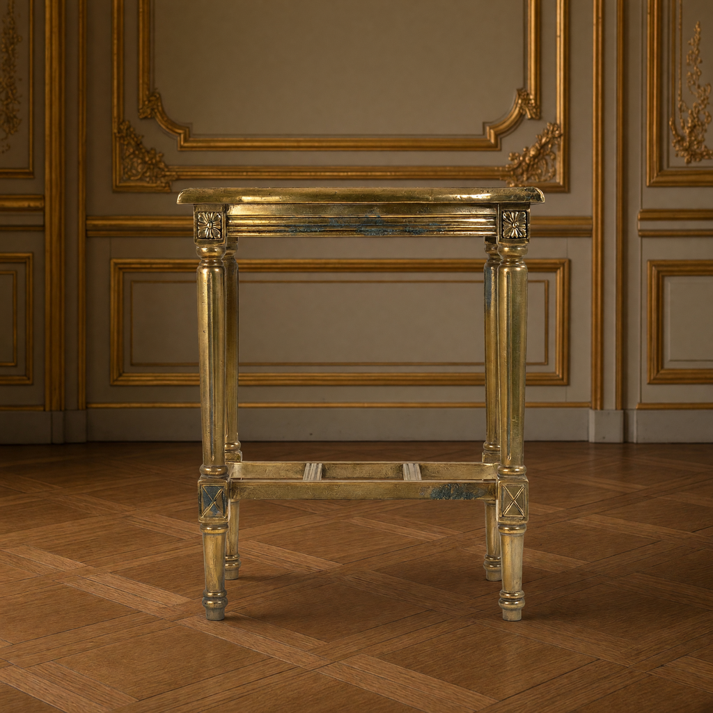 Front view of the Burkett Side Table in Antiqued Gold