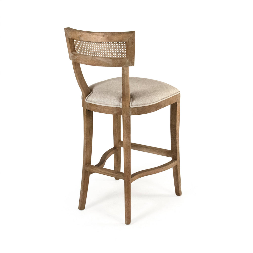 Carvell Cane Back Oak Bar Stool in Natural Linen, Solid Oak, studio photo 3 of 3 on a white background