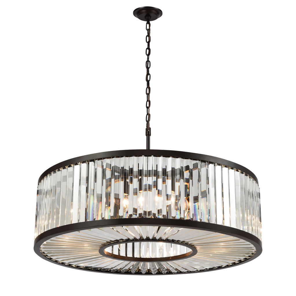 Palacial 35" K9 crystal drum chandelier in oil-rubbed bronze