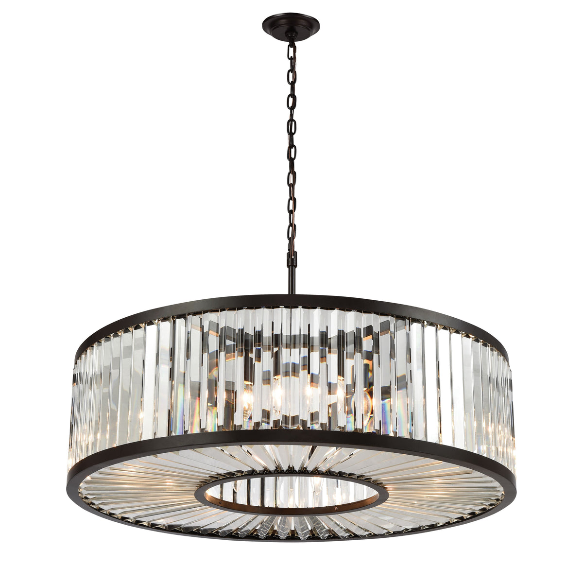 Palacial 35" K9 crystal drum chandelier in oil-rubbed bronze