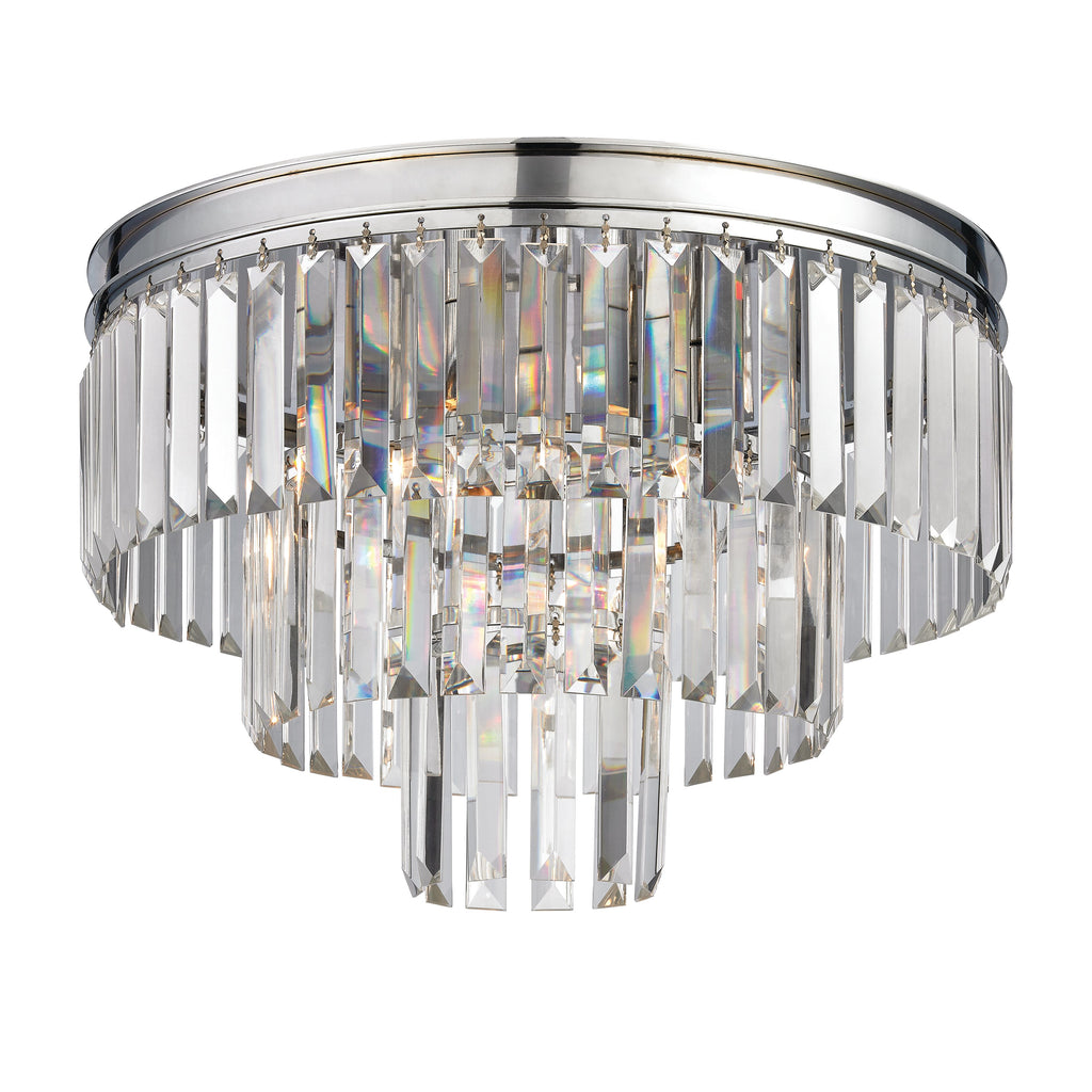 Palacial 19" tiered K9 crystal semi-flush mount in polished chrome