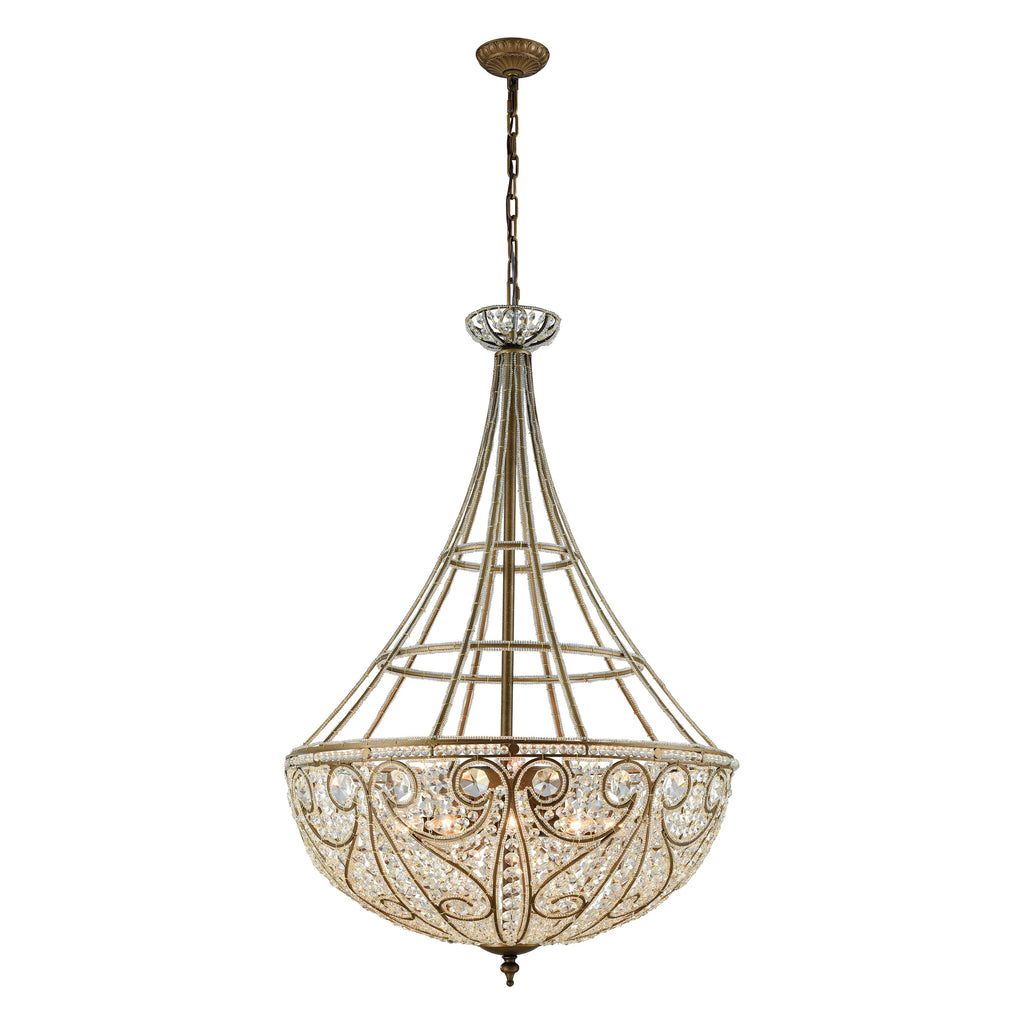 Elizabethan 10-light K9 crystal chandelier in dark bronze, 28 inch