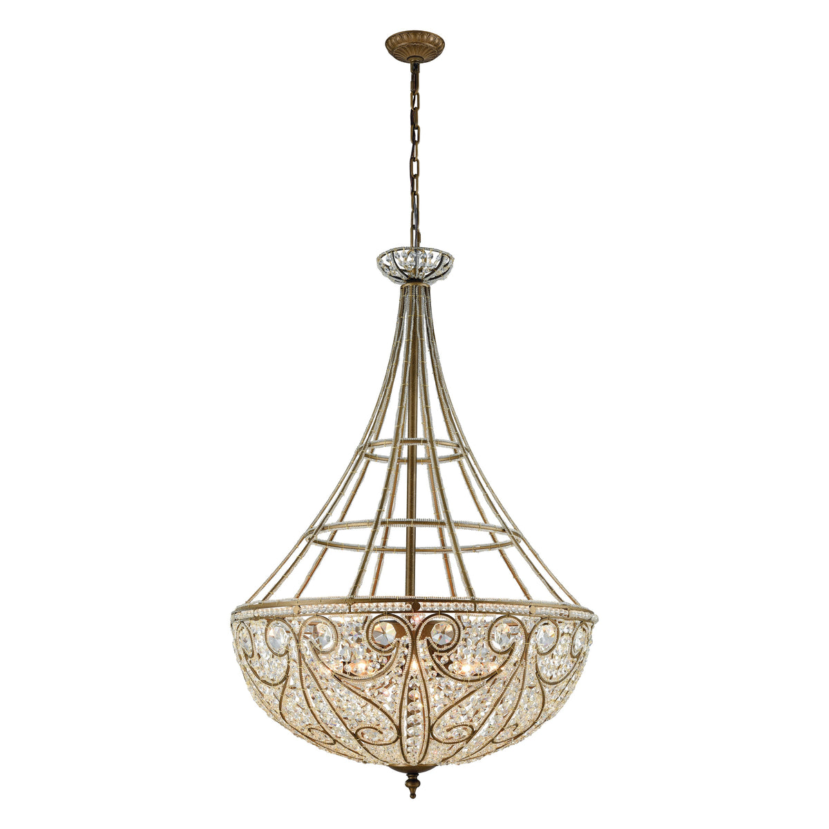 Elizabethan 10-light K9 crystal chandelier in dark bronze, 28 inch
