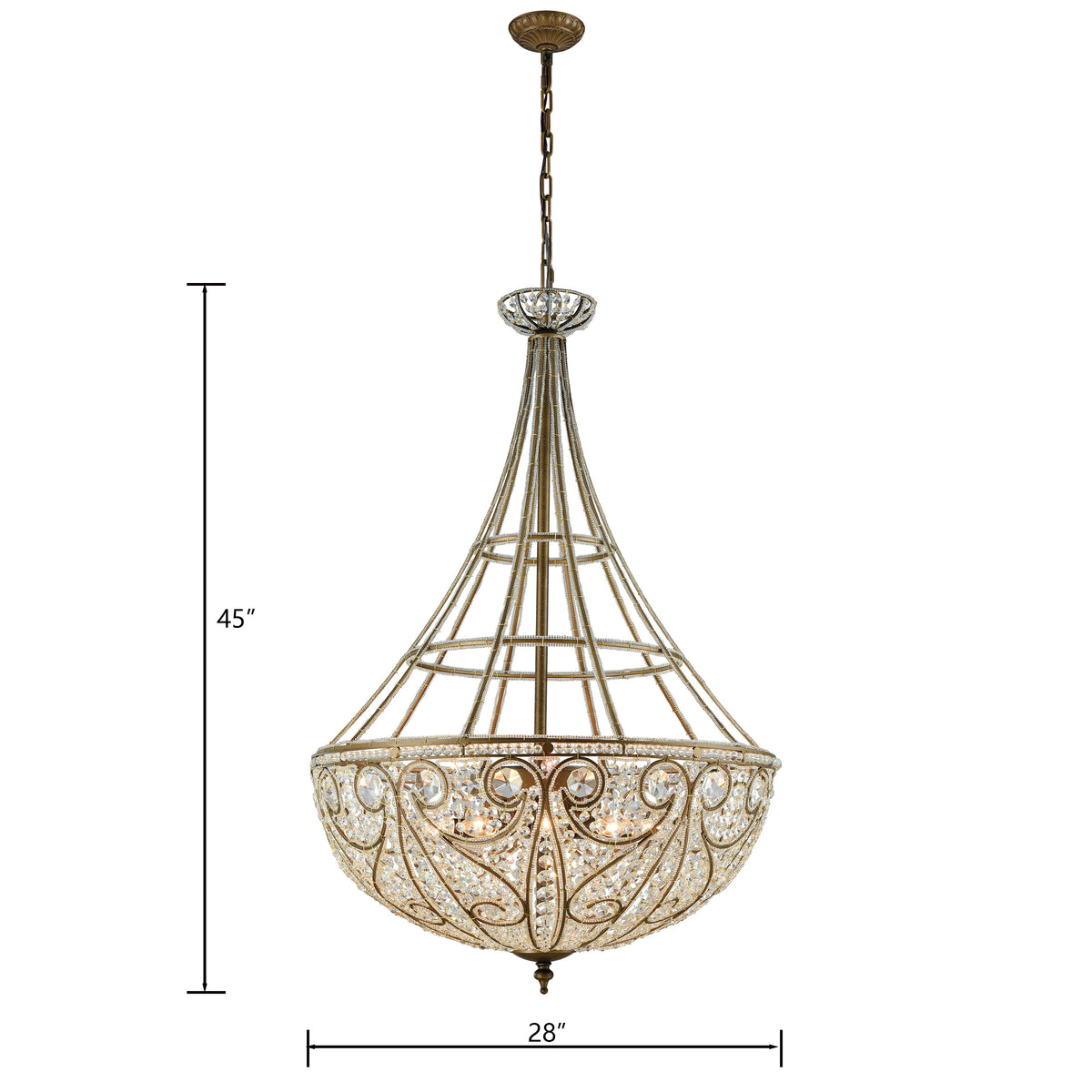 Elizabethan 28 inch crystal chandelier, detail view