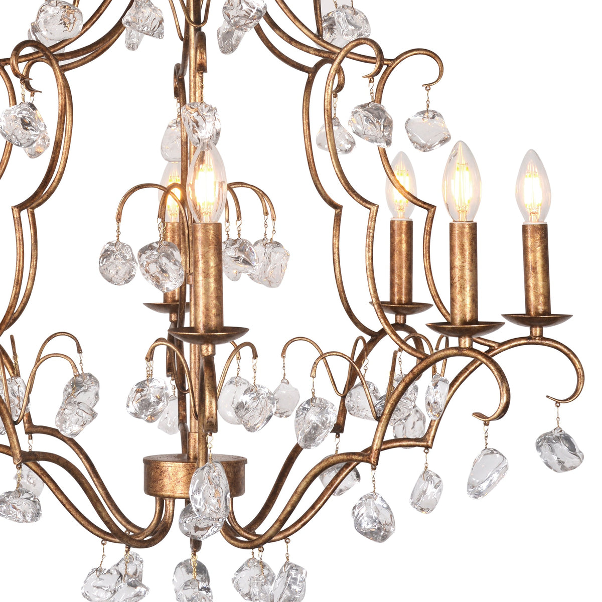 Crystal Pendant Candle-Style Iron Chandelier, Large, studio photo 2 of 3 on a white background, close view of the glass drops