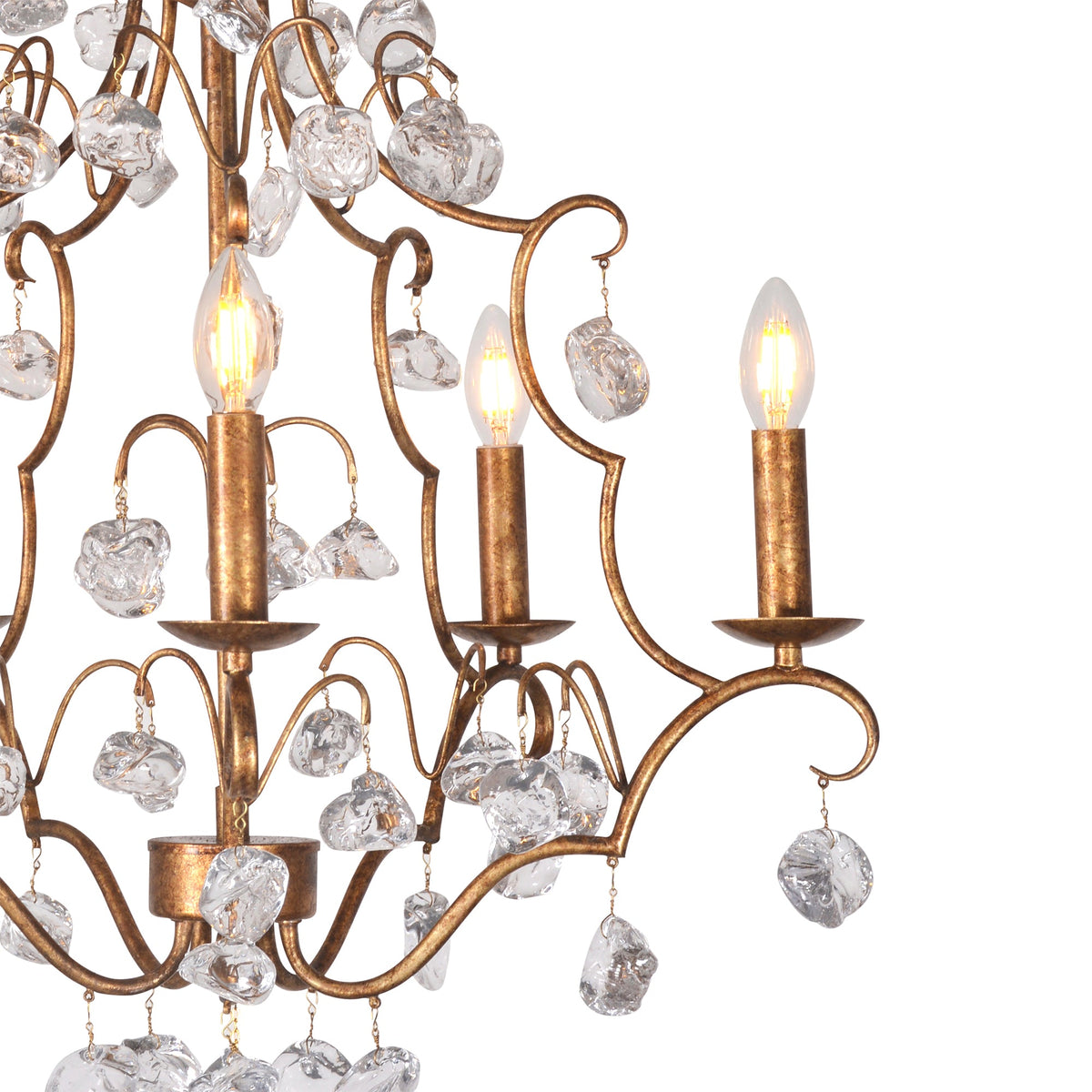 Crystal Pendant Candle-Style Iron Chandelier, Medium, studio photo 2 of 3 on a white background, close view of the glass drops