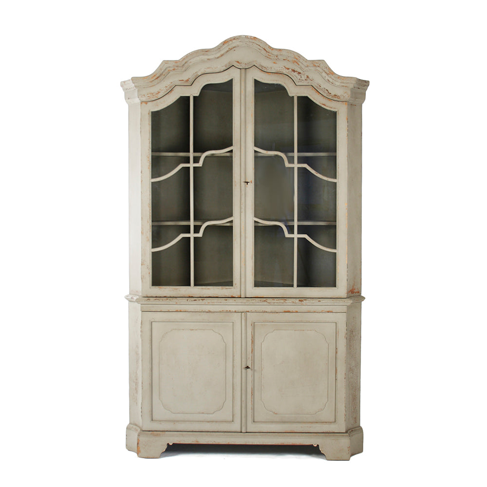 Dennis Painted Pine Corner Cabinet in Distressed Grey, studio photo 1 of 3 on a white background