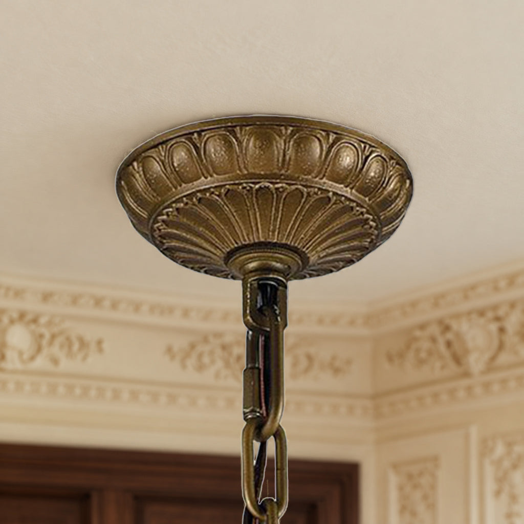 Elizabethan crystal chandelier, dark bronze ceiling canopy and chain