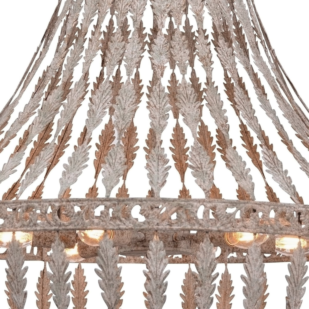 Empire Beaded Iron Chandelier, Large, studio photo 2 of 3 on a white background, close view of the iron leaves