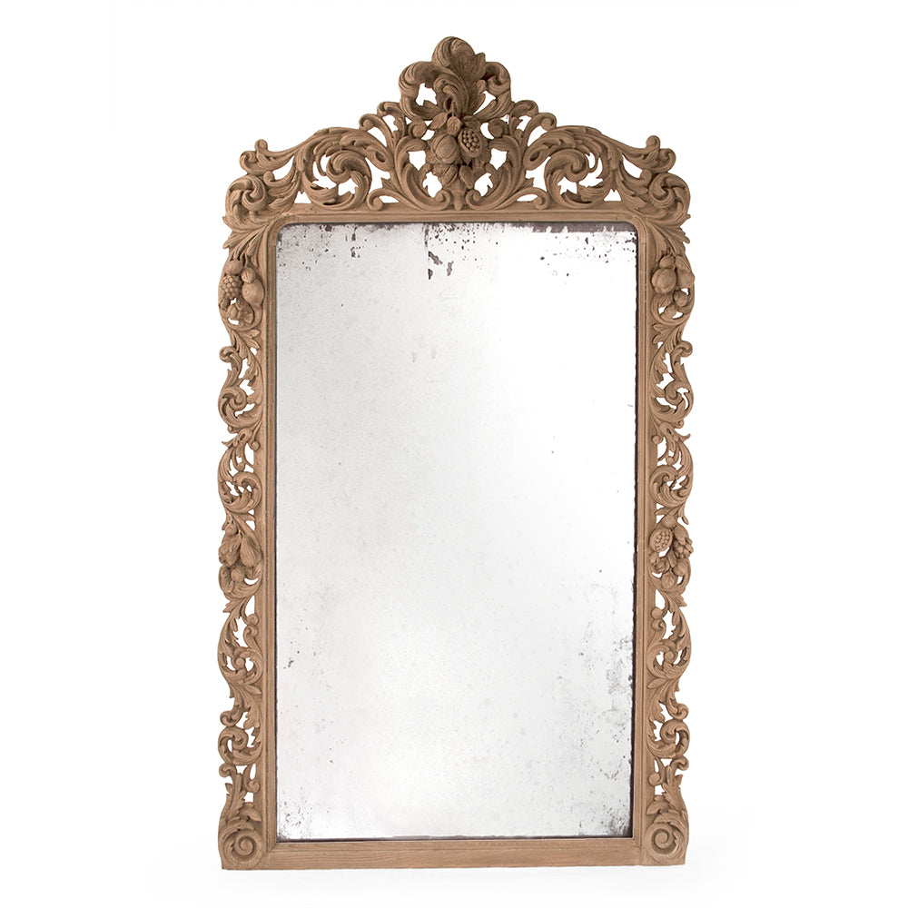 Estelle French Carved Walnut Wall Mirror in Natural Walnut, studio photo 1 of 3 on a white background