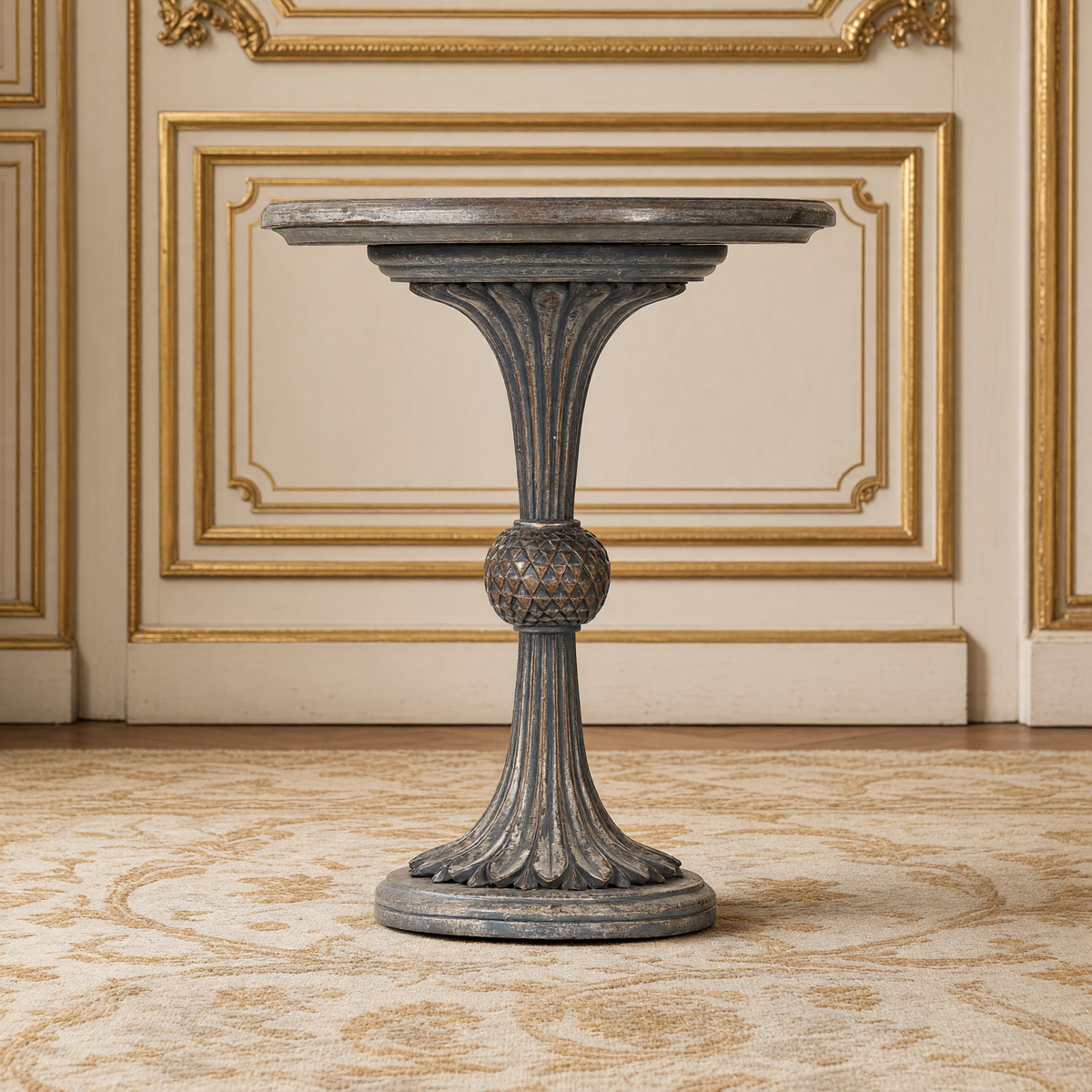 Front view of the Fabiola Side Table in Weathered Grey Birch