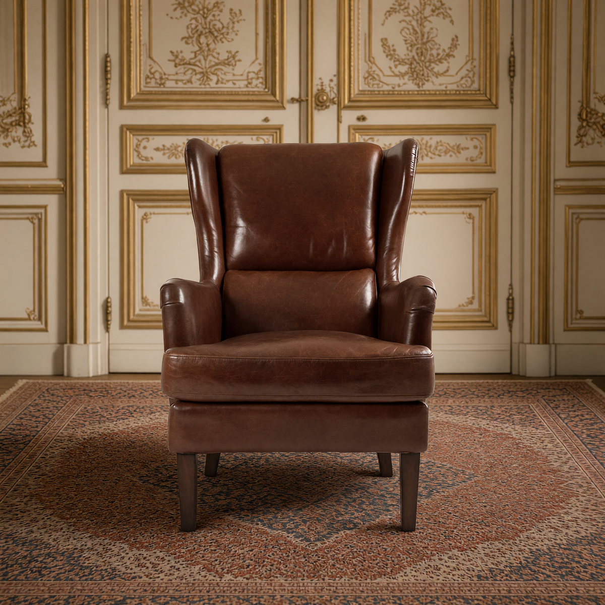 Felicie leather wingback chair, front view