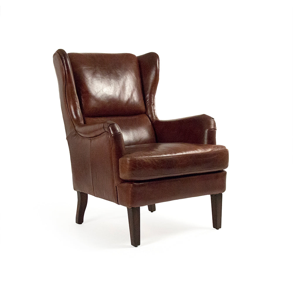 Felicie Classic Top-Grain Leather Wingback Chair, studio photo 1 of 3 on a white background