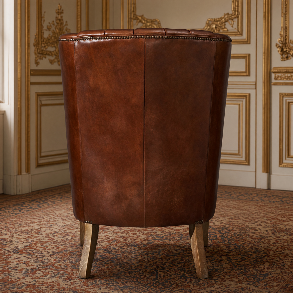 George leather wingback chair, back view